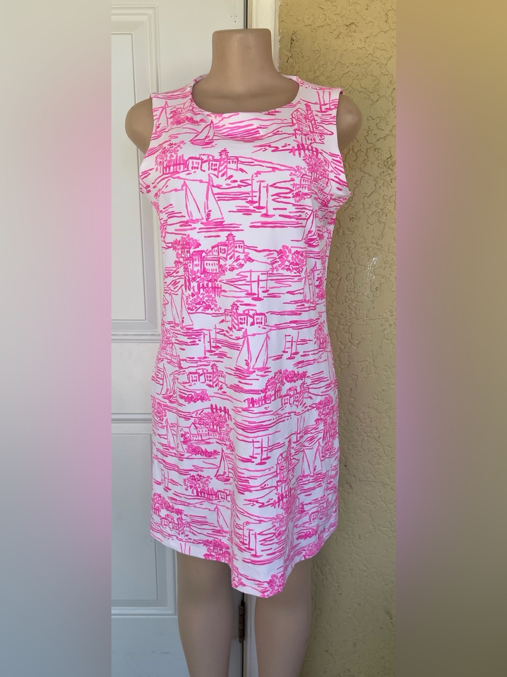 MAHI GOLD Pink and White Nautical Print Dress